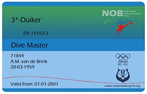 Brevetkaart 3-ster NOB/CMAS duiker